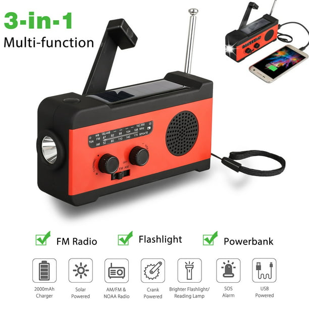 Solar Hand Crank USB Rechargeable AM FM Radio W/ 3-LED Flashlight Phone Charger